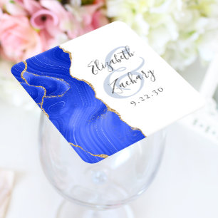 Dessous-de-verre Carré En Papier Mariage Royal Bleu Or Script Géode d'Agate