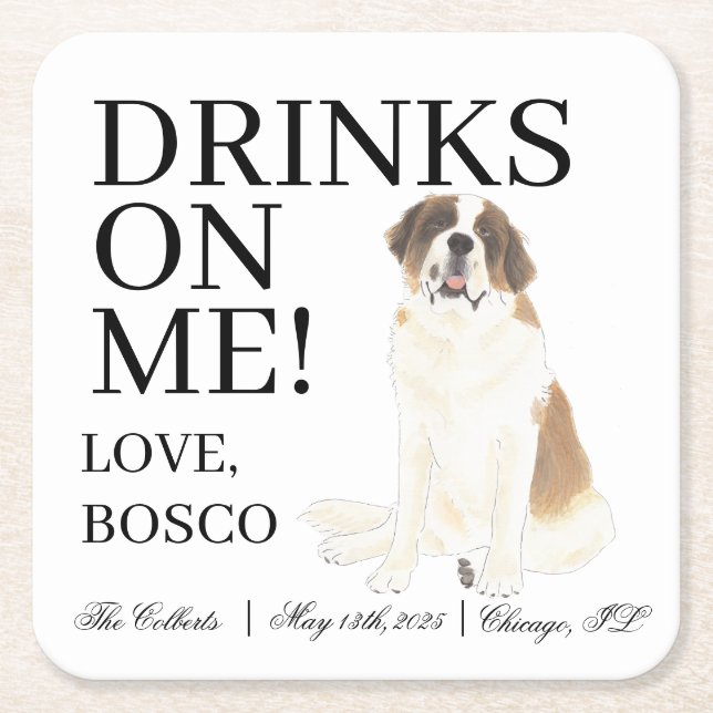 Dessous-de-verre Carré En Papier Mariage Saint Bernard personnalisé (Devant)