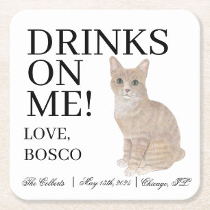 Dessous-de-verre Carré En Papier Mariage Tabby Cat Orange Personnalisé