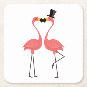Dessous-de-verre Carré En Papier Mariage Tropical aux Flamants Roses, Fête, Luau