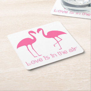 Dessous-de-verre Carré En Papier Mariage Tropical de Plage aux Flamants Roses Hawaï