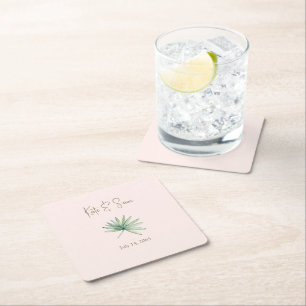 Dessous-de-verre Carré En Papier Mariage Tropical Noms Personnalisés Blush