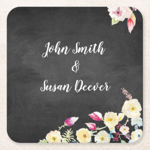 Dessous-de-verre Carré En Papier Mariage Vintage Floral Rustique Chalkboard