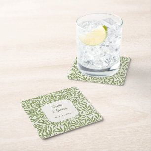 Dessous-de-verre Carré En Papier Mariage Vintage, Motif de feuilles de saule victor