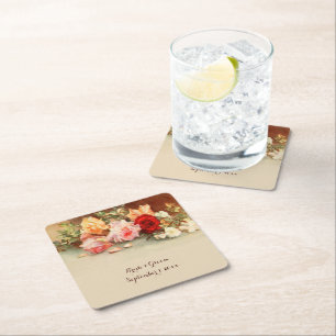 Dessous-de-verre Carré En Papier Mariage Vintage, Nature morte de fleurs de roses a