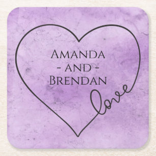 Dessous-de-verre Carré En Papier Mariage Violet Amour Cœur Lavande Aquarelle