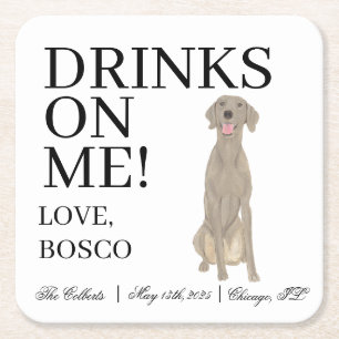 Dessous-de-verre Carré En Papier Mariage Weimaraner personnalisé