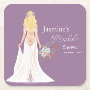 Dessous-de-verre Carré En Papier Mariée aux cheveux blonds Boho avec des fleurs