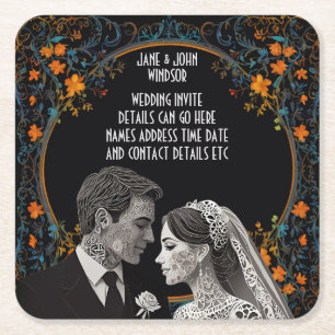 Dessous-de-verre Carré En Papier Mariée & Marié délicat classique