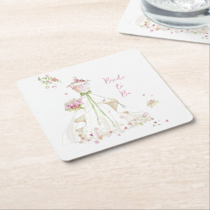 Dessous-de-verre Carré En Papier Mariée rougissante en fleurs