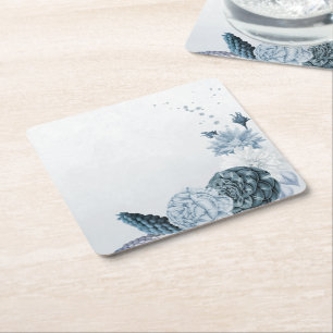 Dessous-de-verre Carré En Papier marine bleu poussiéreux fleurs mariage botanique