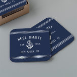 Dessous-de-verre Carré En Papier Marine Blue Rope & Ancre Nom du bateau<br><div class="desc">Ajoutez une touche personnalisée cool à votre bateau de pêche, voilier, yacht ou bateau domestique avec ces dessous de verre personnalisés. Le design nautique classique en bleu marine et blanc présente le nom de votre bateau, le registre du navire et l'année établie en lettres blanches rustiques avec une illustration d'ancre...</div>