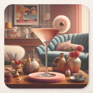 Dessous-de-verre Carré En Papier Martini Futuriste Atomique à la Fleur de Cerisier