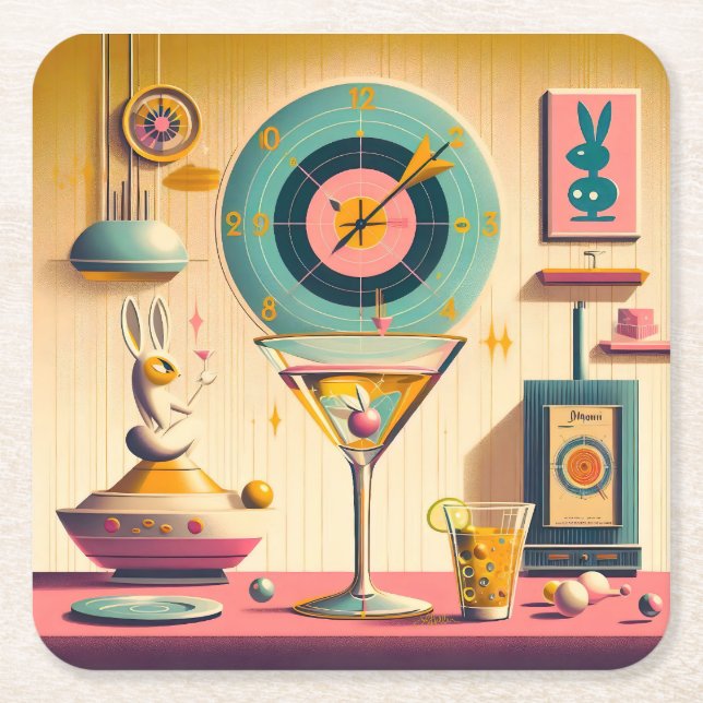 Dessous-de-verre Carré En Papier Martini lapin atomique Futuriste du milieu du sièc (Devant)