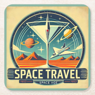 Dessous-de-verre Carré En Papier Martini Space Travel 1957 Logo Nouveaux Mondes