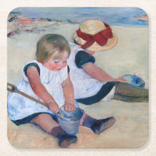 Dessous-de-verre Carré En Papier Mary Cassatt Enfants Jouant sur la Plage 1884