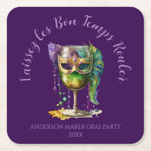 Dessous-de-verre Carré En Papier Masque de Mardi Gras violet