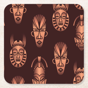 Dessous-de-verre Carré En Papier Masques africains ethniques, arrière - plans noirs