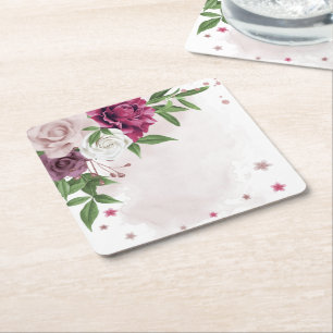 Dessous-de-verre Carré En Papier mauve rose fleurs blanches botaniques