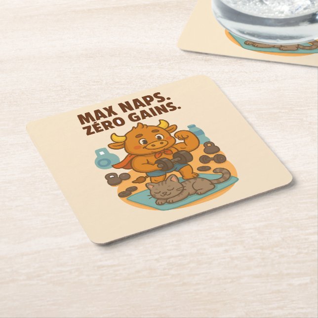 Dessous-de-verre Carré En Papier Max Naps, Gains Zéro - Drôle Bullio Gym Cat (Incliné)