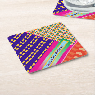 Dessous-de-verre Carré En Papier Maximaliste Anniversaire répétition Motif coloré