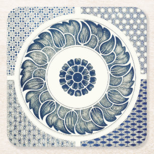 Dessous-de-verre Carré En Papier Médaillon Chinois : Chinoiserie Bleu Indigo