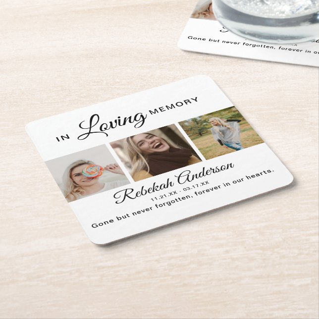 Dessous-de-verre Carré En Papier Mémorial de collage photo moderne 3 (Incliné)