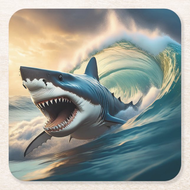 Dessous-de-verre Carré En Papier Menacer le requin (Devant)