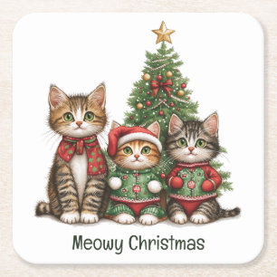 Dessous-de-verre Carré En Papier Meowy Christmas Cats
