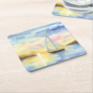 Dessous-de-verre Carré En Papier Mer au coucher du soleil