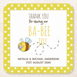 Dessous-de-verre Carré En Papier Merci BA-BEE Baby shower Polkadot jaune