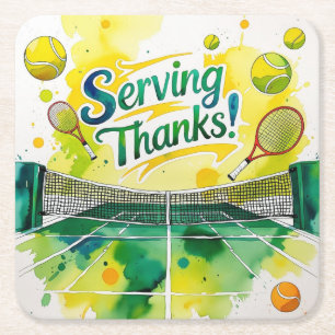 Dessous-de-verre Carré En Papier Merci de tennis avec raquette et balle