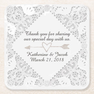 Dessous-de-verre Carré En Papier Merci Mariage en dentelle blanche Favoriser le Des