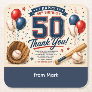 Dessous-de-verre Carré En Papier Merci pour les 50 ans de Baseball