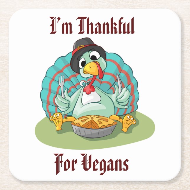 Dessous-de-verre Carré En Papier Merci pour les Vegans Thanksgiving Holiday Turquie (Devant)