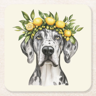 Dessous-de-verre Carré En Papier Merle Great Dane Chien Lemon Crown