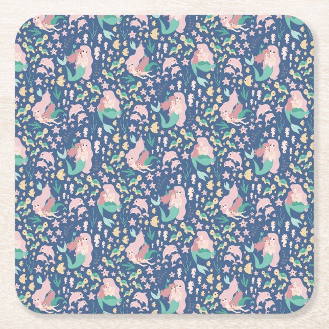Dessous-de-verre Carré En Papier Mermaid mère fille Bonding Ocean Dark Version (Devant)