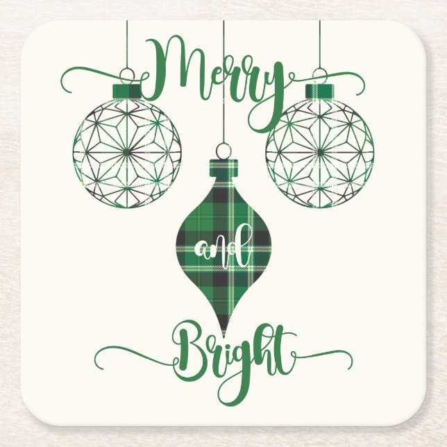 Dessous-de-verre Carré En Papier Merry and Bright Green Plaid Ornament (Devant)