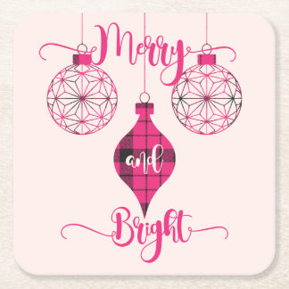 Dessous-de-verre Carré En Papier Merry and Bright Pink Plaid Ornament