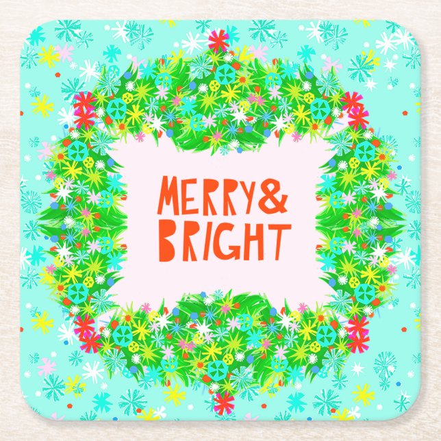 Dessous-de-verre Carré En Papier Merry & Bright Wreath (Devant)