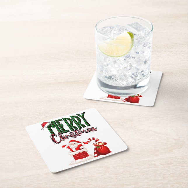 Dessous-de-verre Carré En Papier Merry Christmas by Santa - Paper Coaster (En situation)