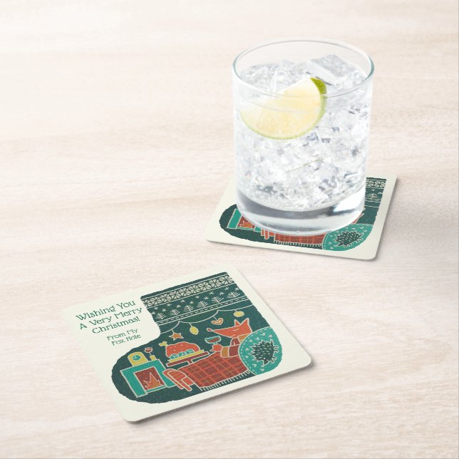 Dessous-de-verre Carré En Papier Merry Christmas from My Fox Hole! (En situation)