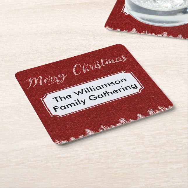 Dessous-de-verre Carré En Papier Merry Christmas Red Bling Labels (Incliné)