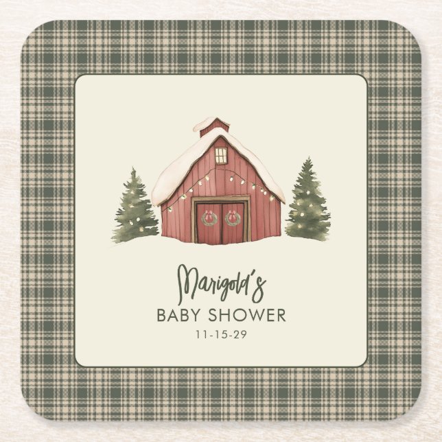 Dessous-de-verre Carré En Papier Merry Little Christmas Rustic Baby Shower  (Devant)