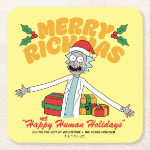 Dessous-de-verre Carré En Papier Merry Rickmas et Happy Human Holidays