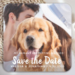 Dessous-de-verre Carré En Papier Mes humains se marient Photo de chien Fiançailles<br><div class="desc">Ajoutez la touche finale à votre mariage de chien enregistrer les dates avec cette photo personnalisée, et personnalisées 'Mes Humains se marient... Enregistrer la Date' autocollants. Customisez avec votre photo préférée, vos noms et votre date. Ce chien mariage de compagnie enregistrer les autocollants de date sont parfaits pour la fête...</div>