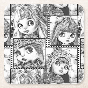 Dessous-de-verre Carré En Papier Mes poupées patchwork noires et blanches préférées