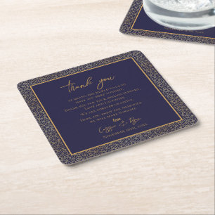 Dessous-de-verre Carré En Papier Message de Merci Mariage de design or de la Marine