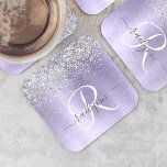 Dessous-de-verre Carré En Papier Métal brossé violet Parties scintillant d'argent N<br><div class="desc">Personnalisez facilement ce design de dessous de verre en papier chic et tendance,  avec une jolie parties scintillant brillante en argent sur un arrière - plan métallique brossé violet.</div>