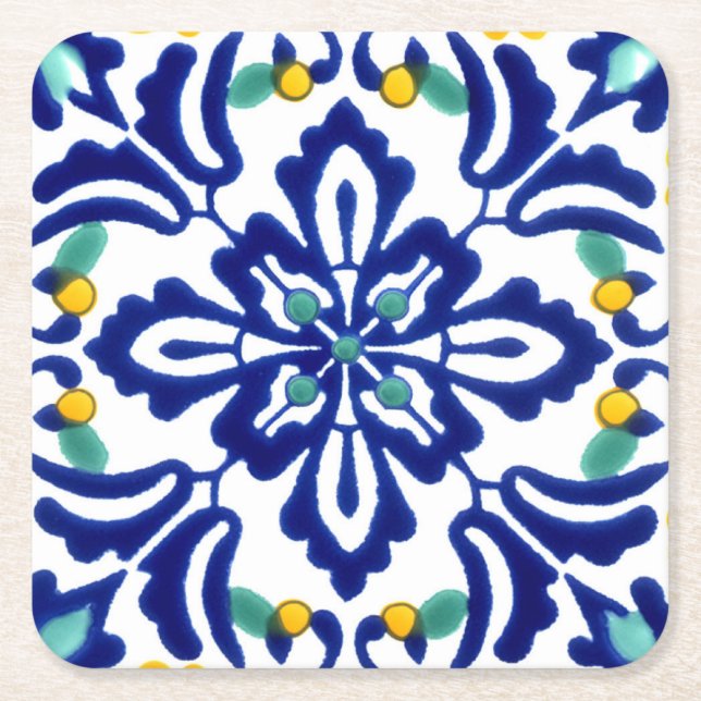 Dessous-de-verre Carré En Papier Mexicaine Talavera Terracotta Carrelage Design No. (Devant)